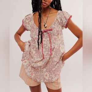 FREE PEOPLE Women’s Frankie Floral Printed Tunic- Lilac Grey-Size Medium & Large